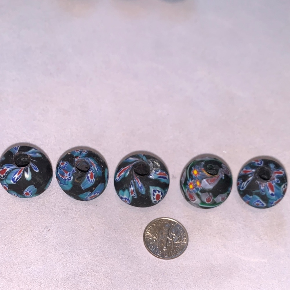 Blue and Red large Millefiori Glass Vintage Beads Set (5)